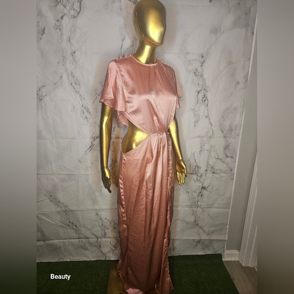 Satin Non Stretch Pink Long Dress Size 6